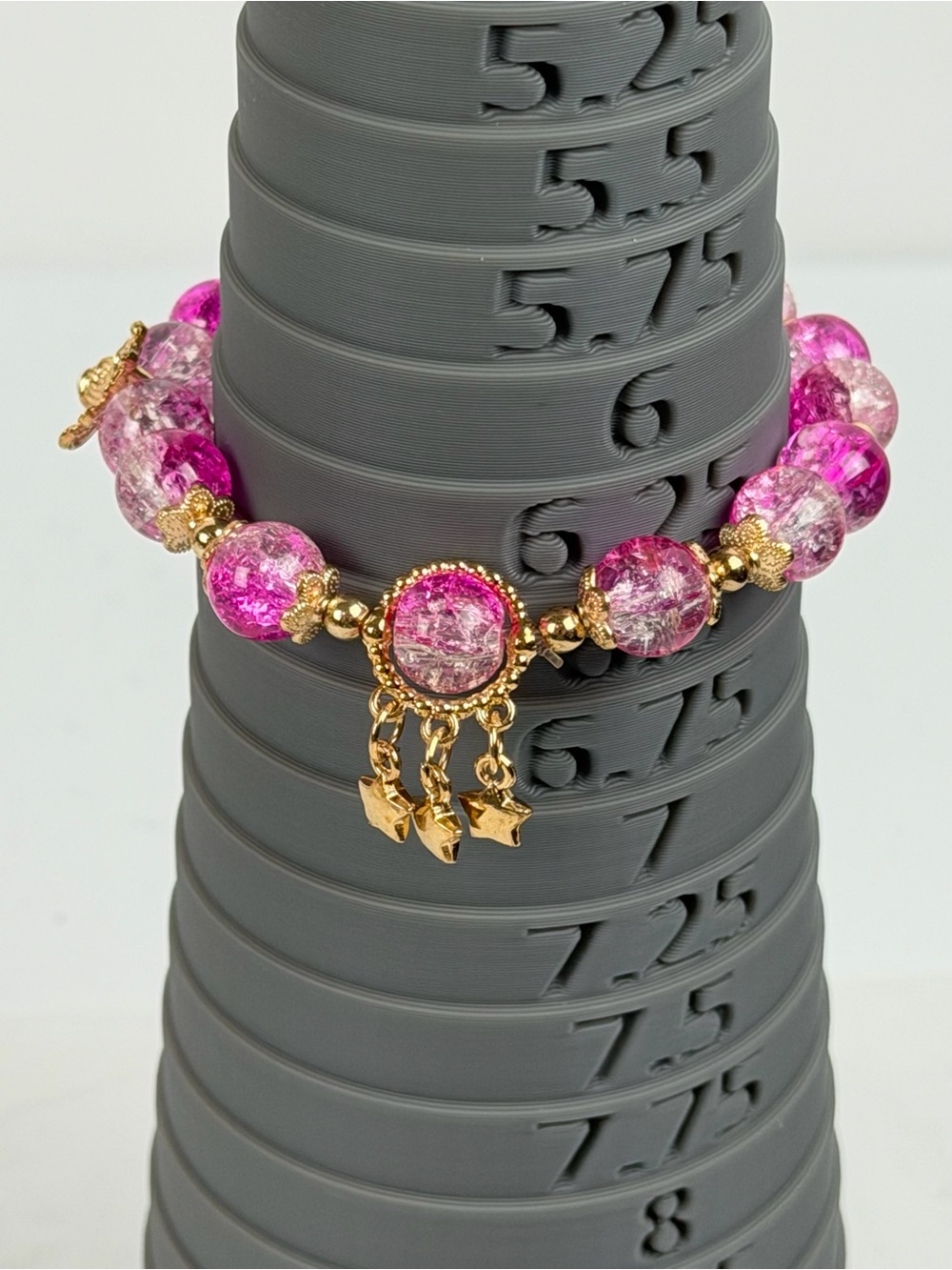Pink Beaded Bracelet Gold Butterfly Charms Stretch Bracelet Strawberry Quartz St